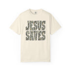 Jesus Saves T-Shirt — Camouflage Faith Graphic Tee