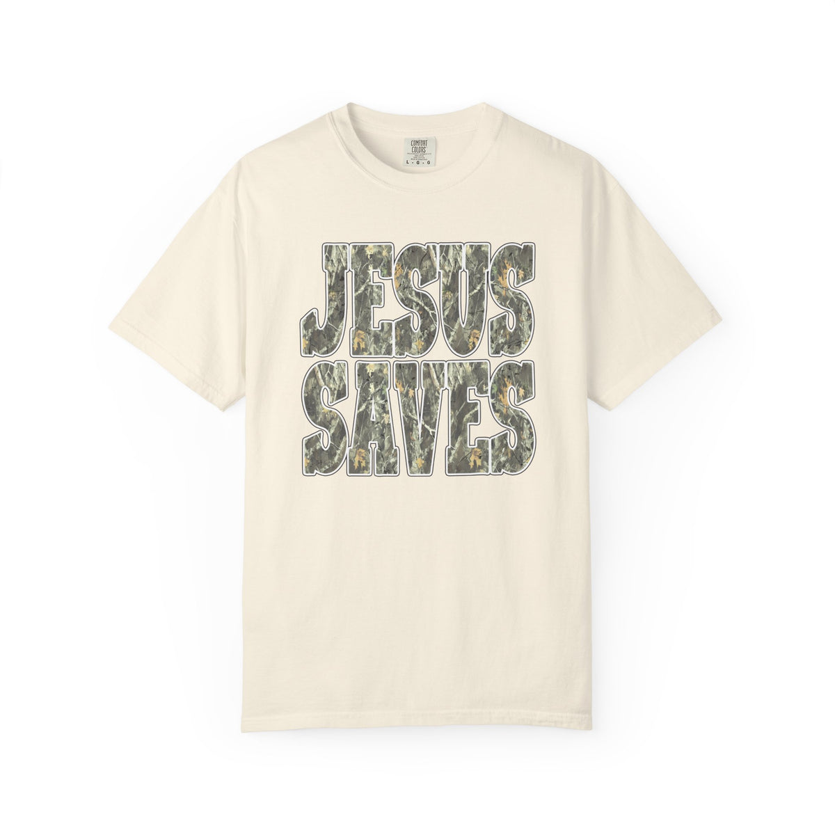 Jesus Saves T-Shirt — Camouflage Faith Graphic Tee