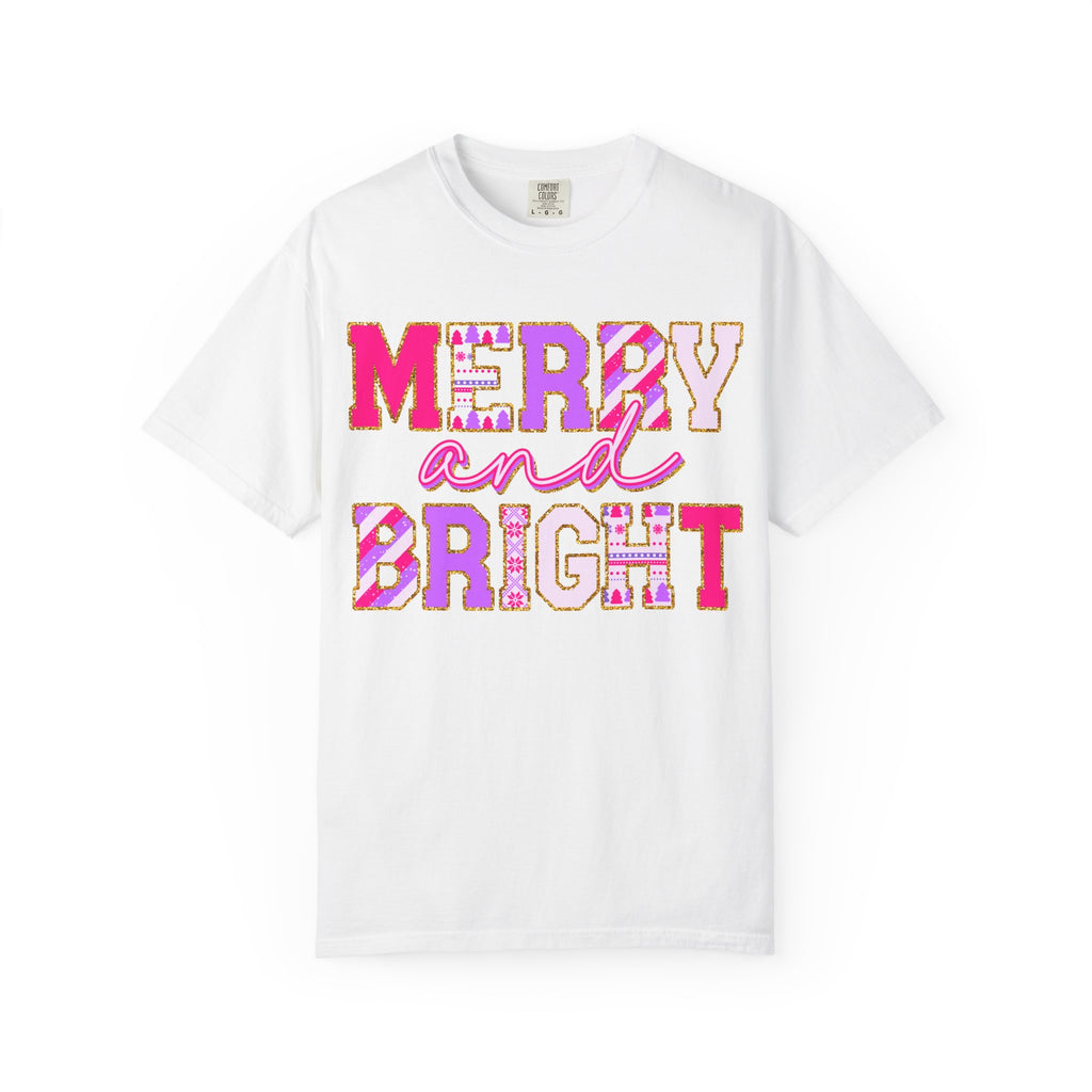 Merry and Bright Graphic T-Shirt — Festive Candy-Stripes Holiday Tee