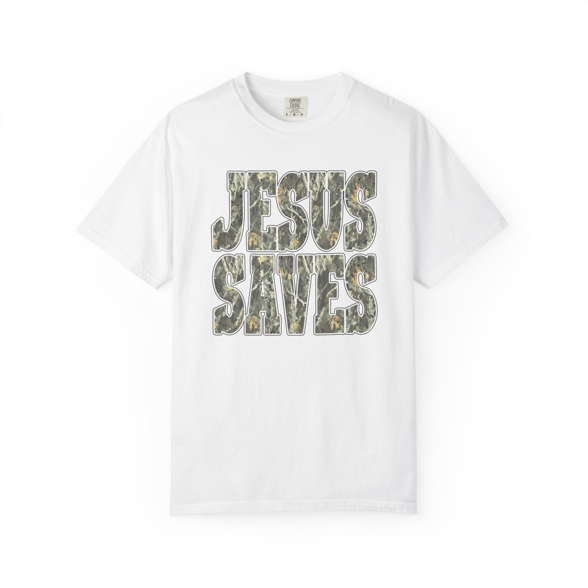 Jesus Saves T-Shirt — Camouflage Faith Graphic Tee