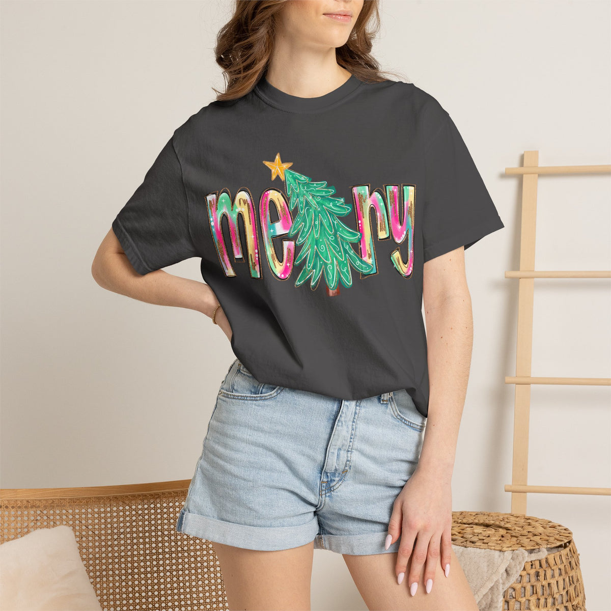 Merry Christmas Tree Graphic T-Shirt