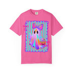 Ghost Girl Halloween T-Shirt — Pastel Ghost with Bow & Pumpkin Candy Bucket
