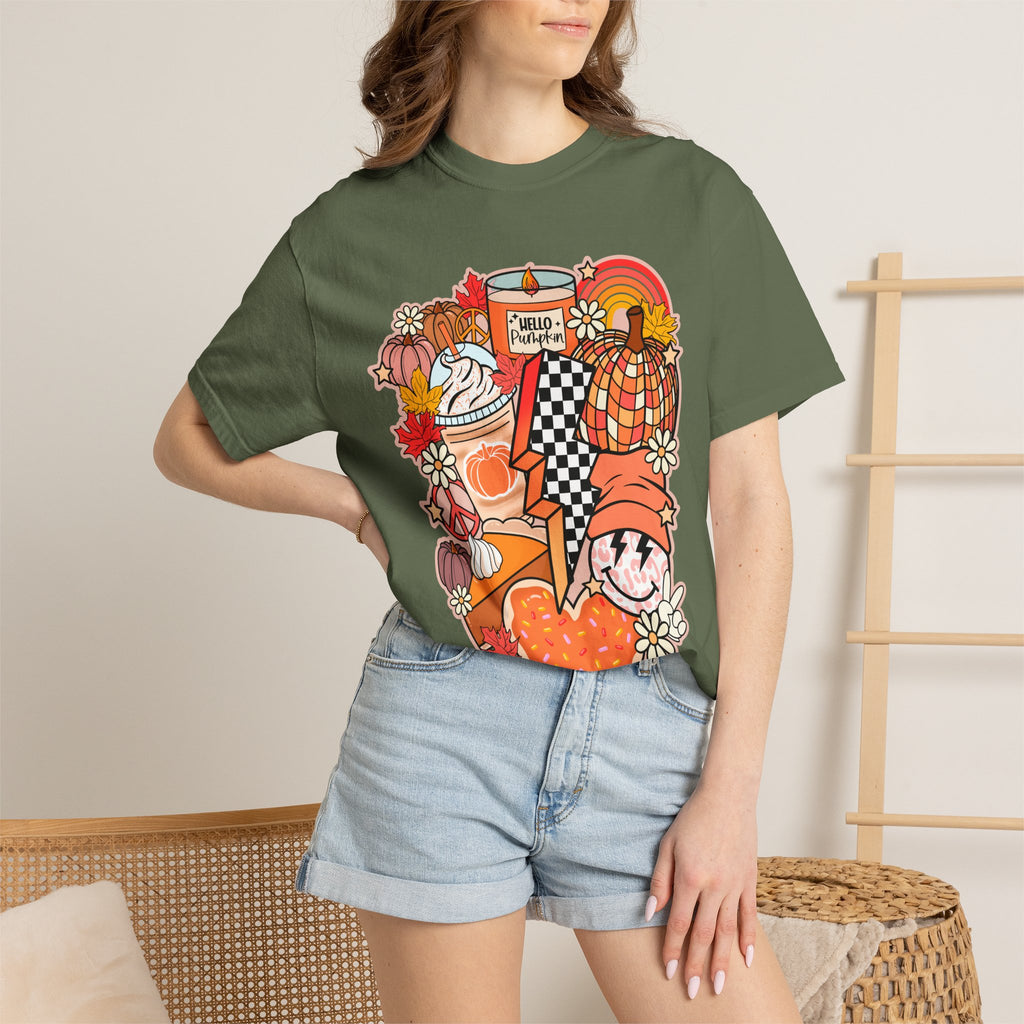 Autumn Cozy Collage T-Shirt — Fall Pumpkin Spice Graphic Tee