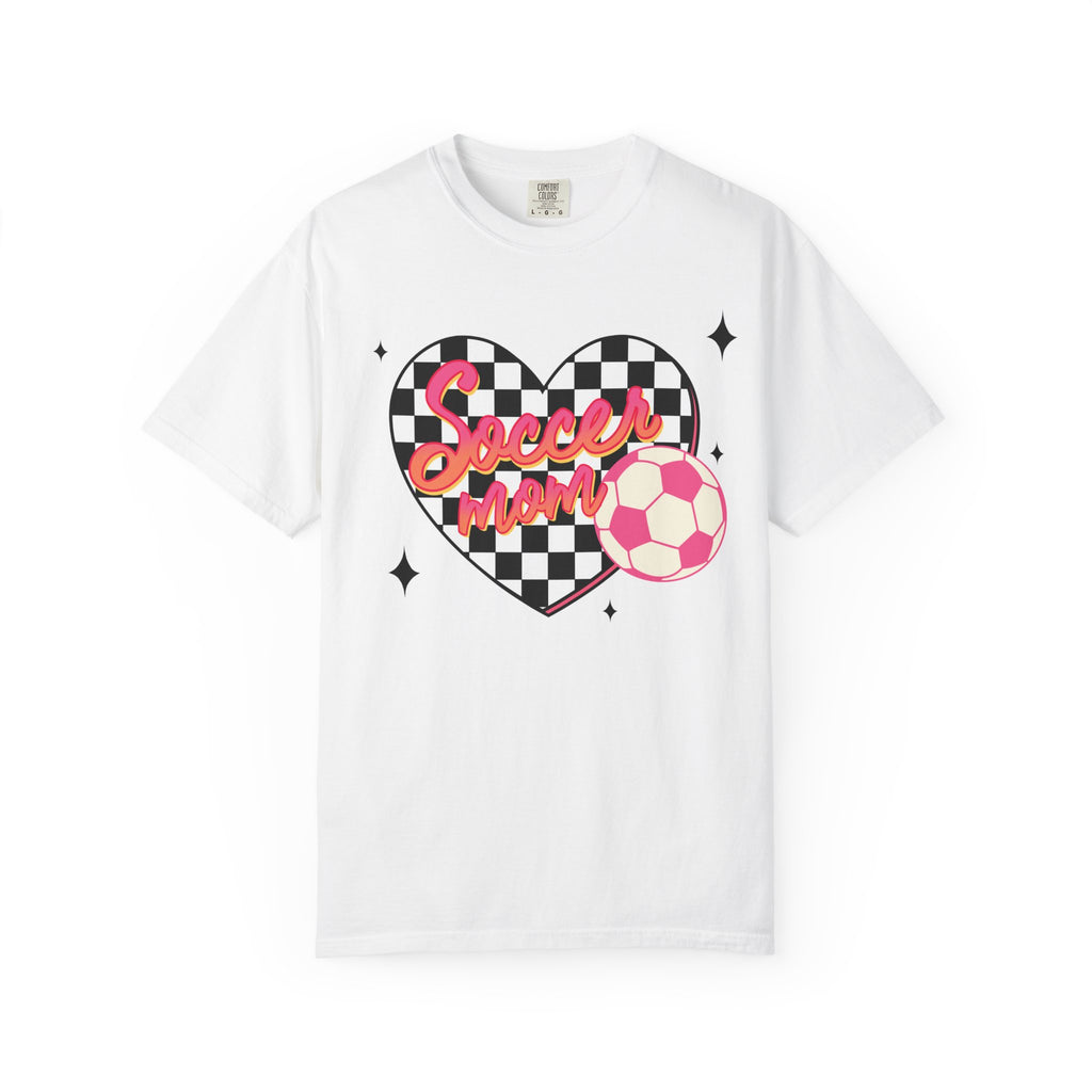 Soccer Mom Heart T-Shirt — Checkerboard Pink Soccer Graphic
