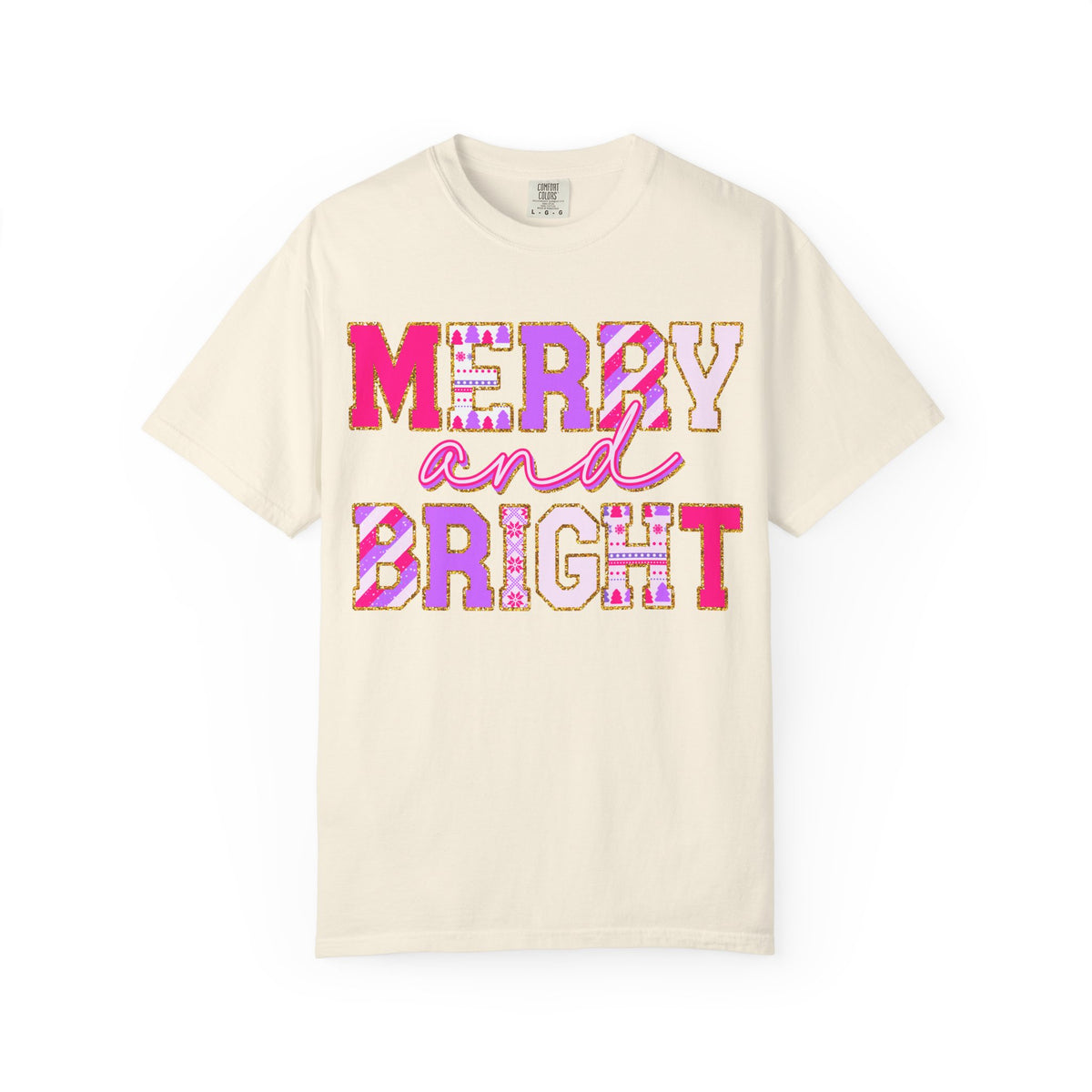 Merry and Bright Graphic T-Shirt — Festive Candy-Stripes Holiday Tee