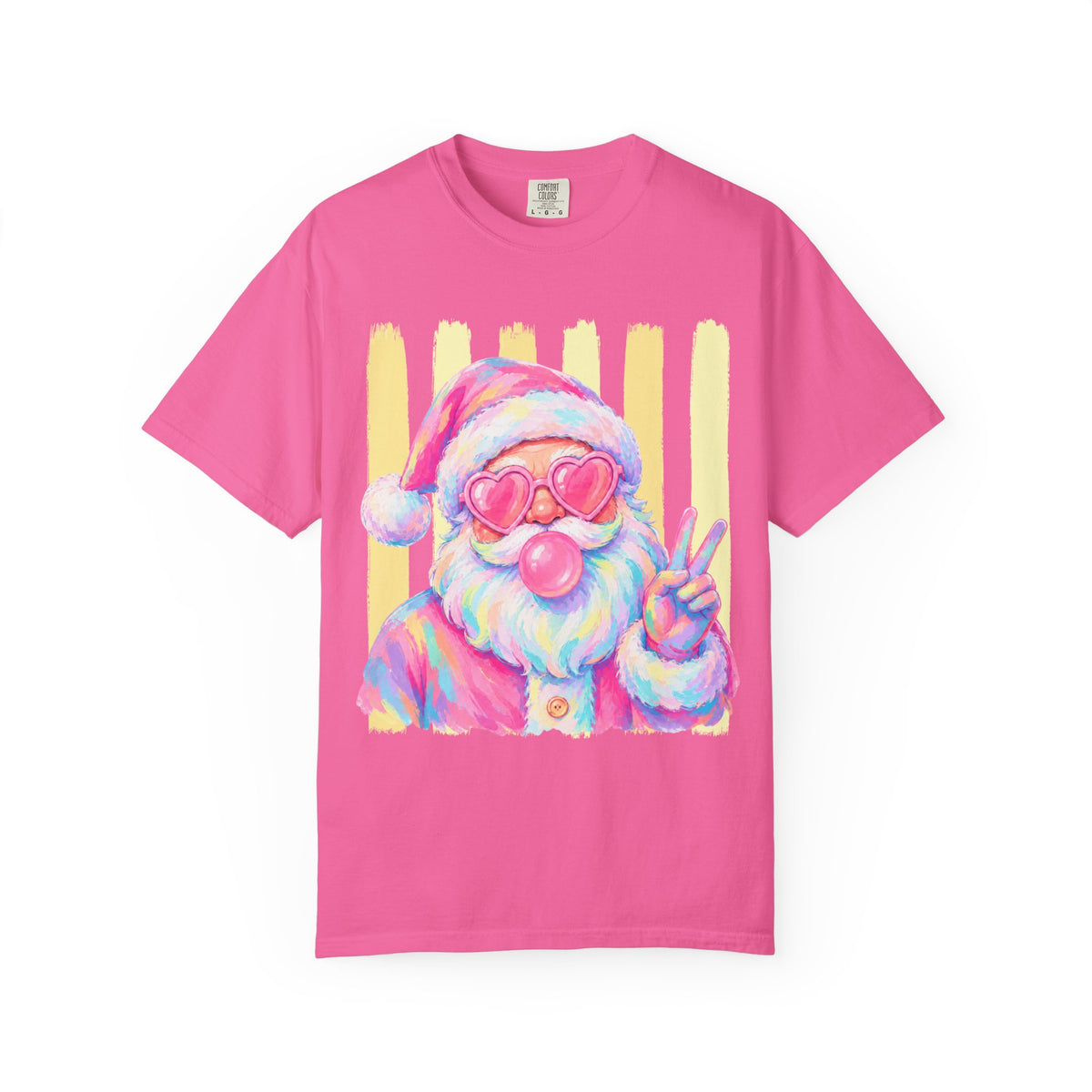 Santa Peace Tee — Retro Pastel Santa with Heart Sunglasses & Bubblegum