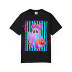 Ghost Girl Halloween T-Shirt — Pastel Ghost with Bow & Pumpkin Candy Bucket