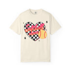 Softball Mom Heart T-Shirt — Checkerboard Design with Softball