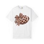 Plaid Bow Football T-Shirt — Womens Game Day & Tailgate Tee