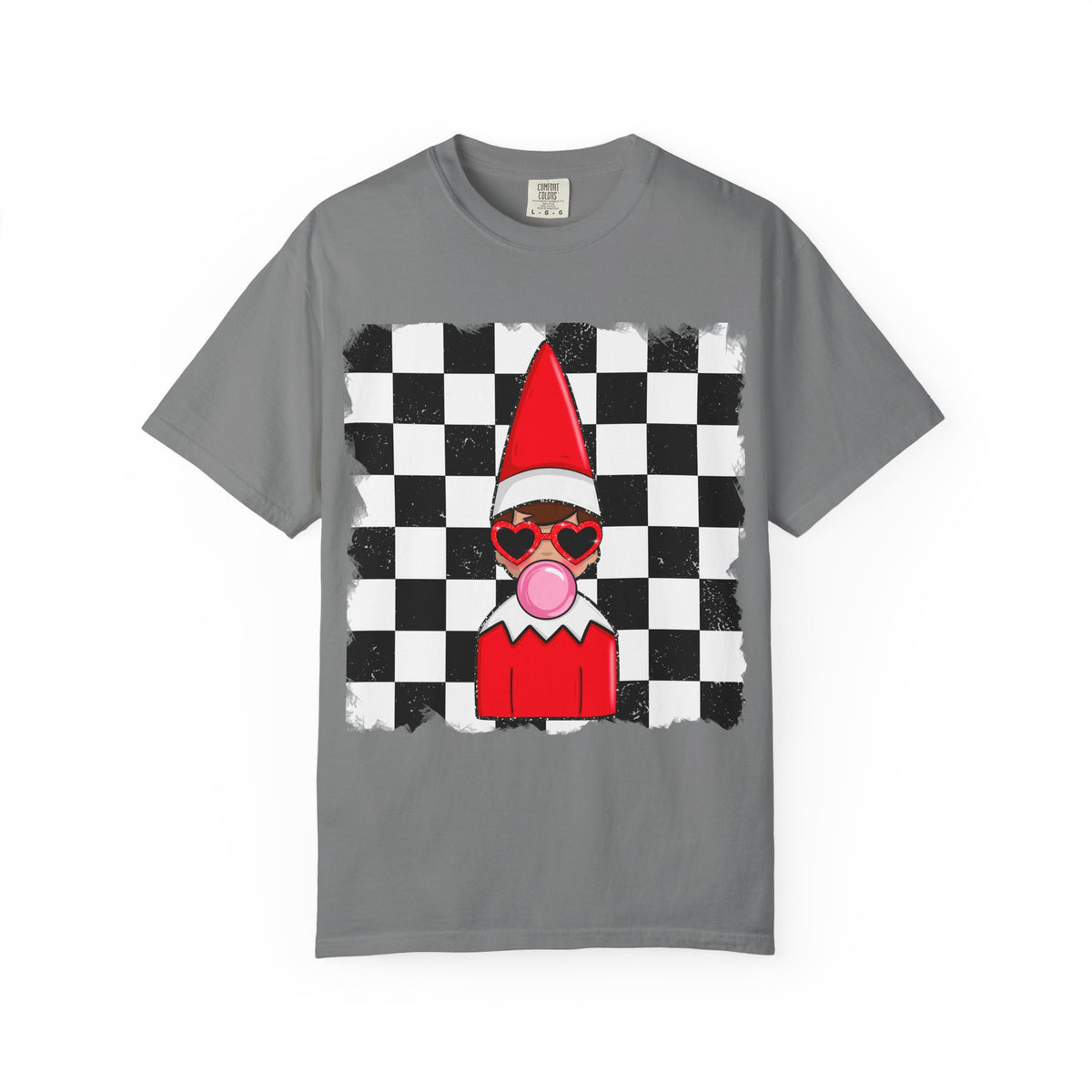 Checkerboard Elf T‑Shirt — Cute Bubblegum Elf Graphic Tee
