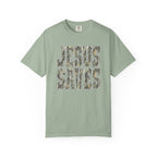 Jesus Saves T-Shirt — Camouflage Faith Graphic Tee