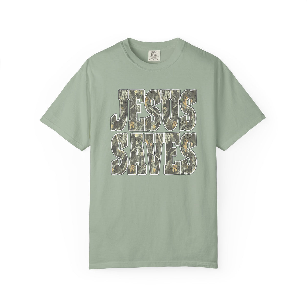 Jesus Saves T-Shirt — Camouflage Faith Graphic Tee