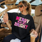 Merry and Bright Graphic T-Shirt — Festive Candy-Stripes Holiday Tee
