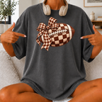 Plaid Bow Football T-Shirt — Womens Game Day & Tailgate Tee