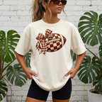 Plaid Bow Football T-Shirt — Womens Game Day & Tailgate Tee