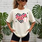 Baseball Mom T-Shirt — Checker Heart Design with Baseball