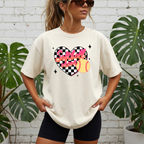 Softball Mom Heart T-Shirt — Checkerboard Design with Softball