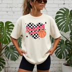 Basketball Mom Heart T-Shirt- Checkerboard Pink Basketball Graphic