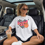 Basketball Mom Heart T-Shirt- Checkerboard Pink Basketball Graphic