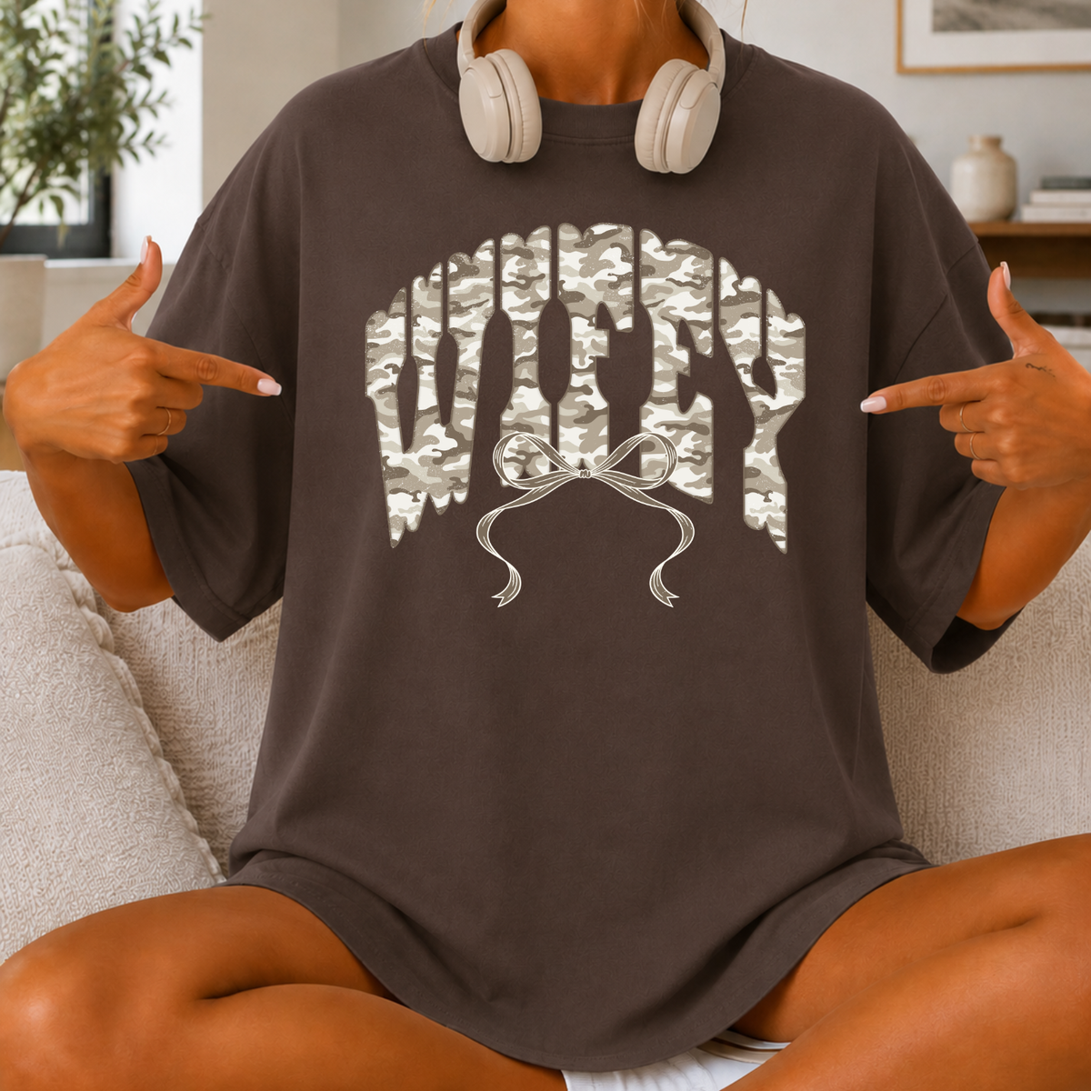 Wifey Camo Graphic T-Shirt — Garment-Dyed Tee