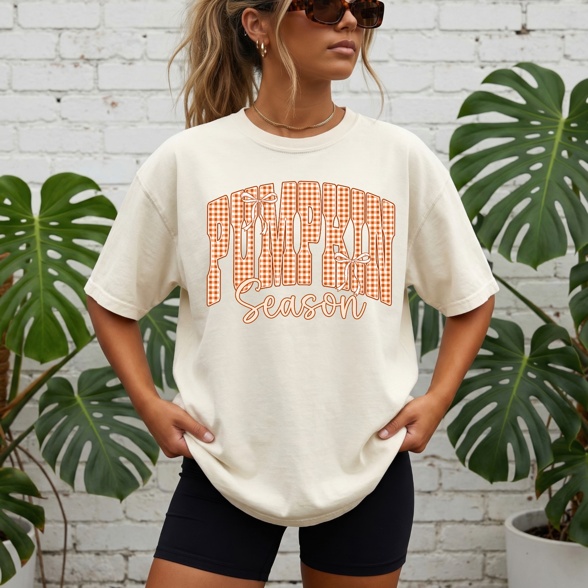 Pumpkin Season T-Shirt — Gingham Fall Graphic Tee