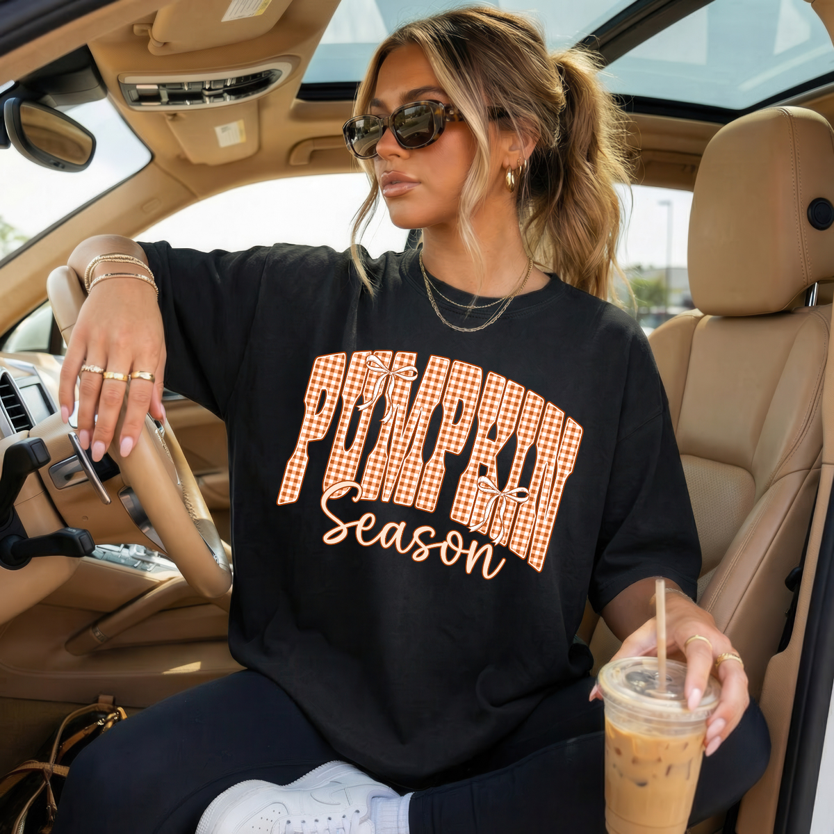 Pumpkin Season T-Shirt — Gingham Fall Graphic Tee
