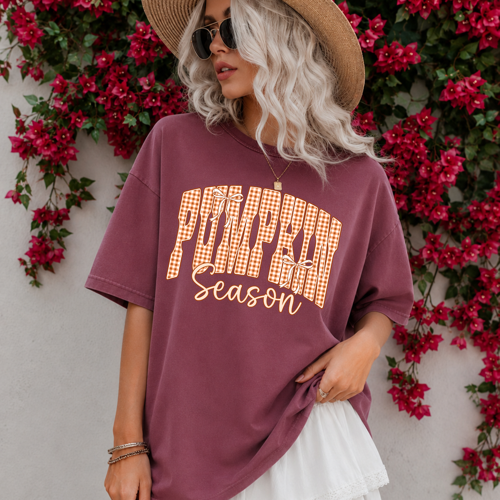 Pumpkin Season T-Shirt — Gingham Fall Graphic Tee