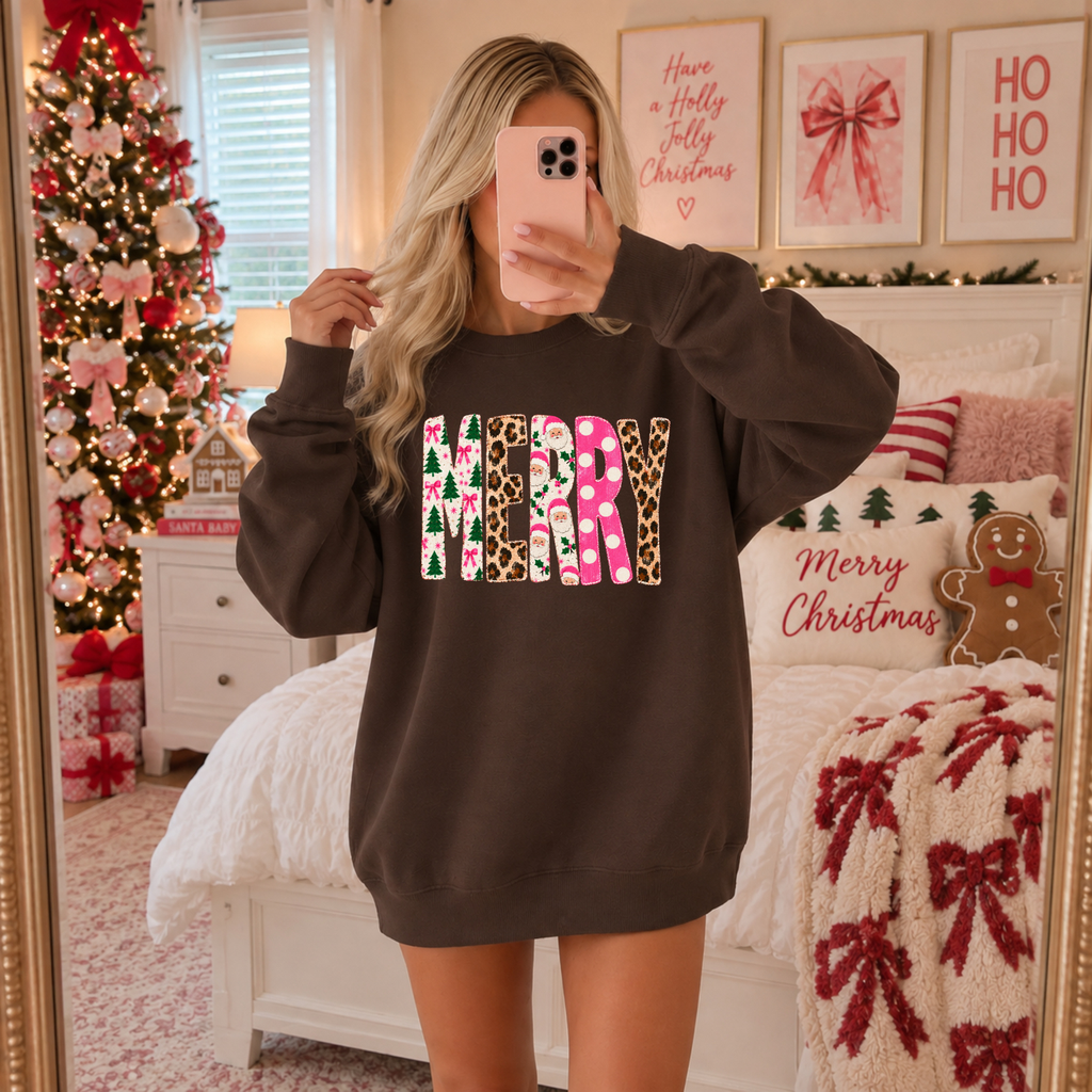 Merry Christmas Floral Holiday Crewneck Sweatshirt