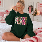 Merry Christmas Floral Holiday Crewneck Sweatshirt