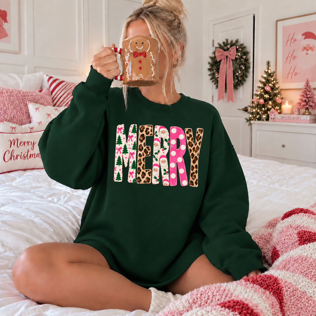 Merry Christmas Floral Holiday Crewneck Sweatshirt
