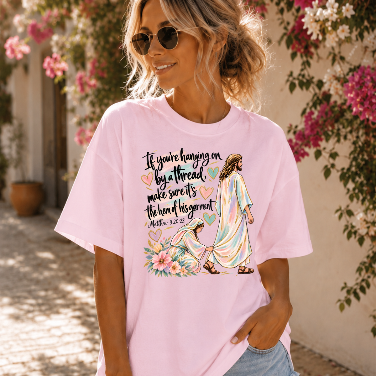 Faith-Inspired Floral Christian T-Shirt – “Hem of His Garment”