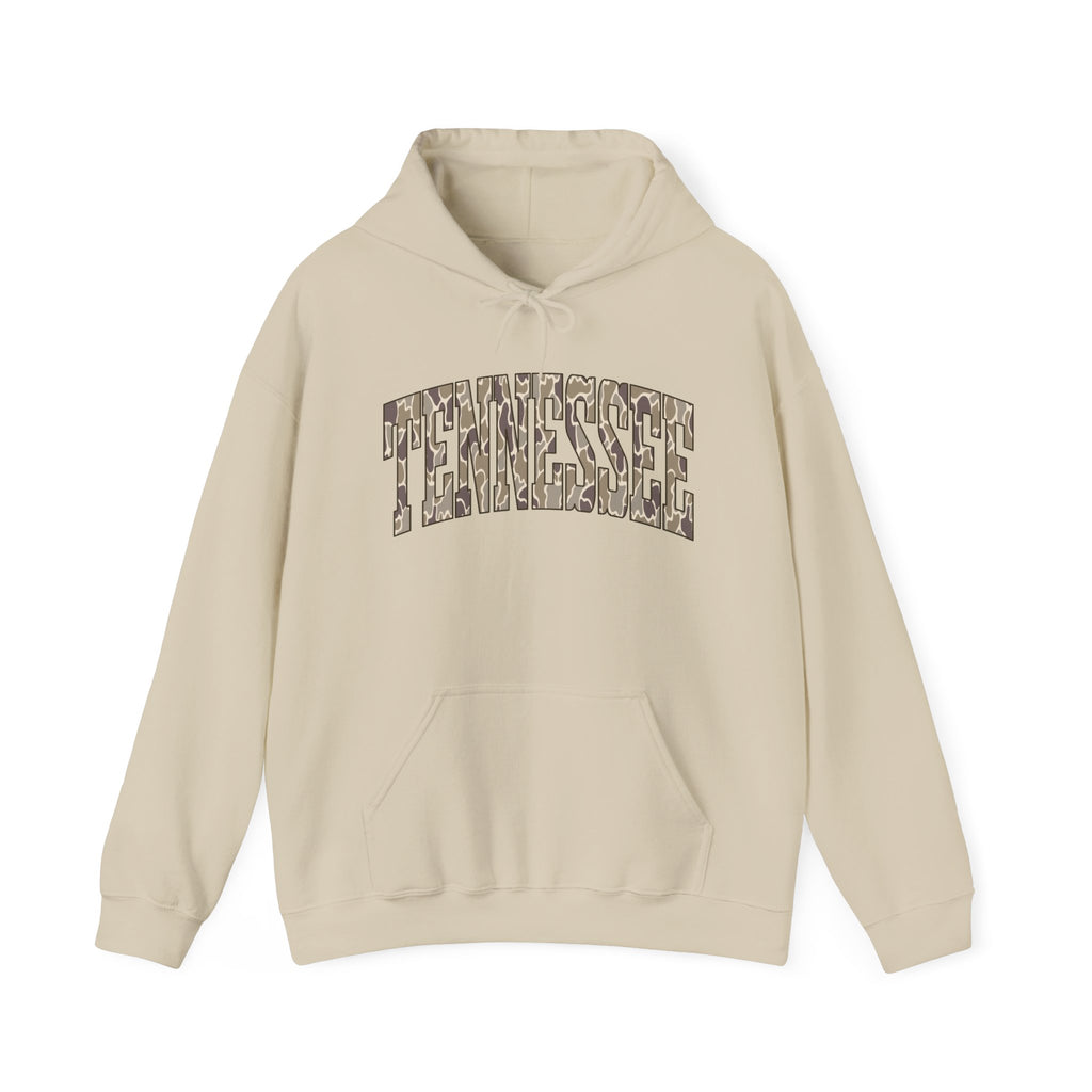 Tennessee Camo Hoodie – State Name Arch Graphic Hooded Sweatshirt