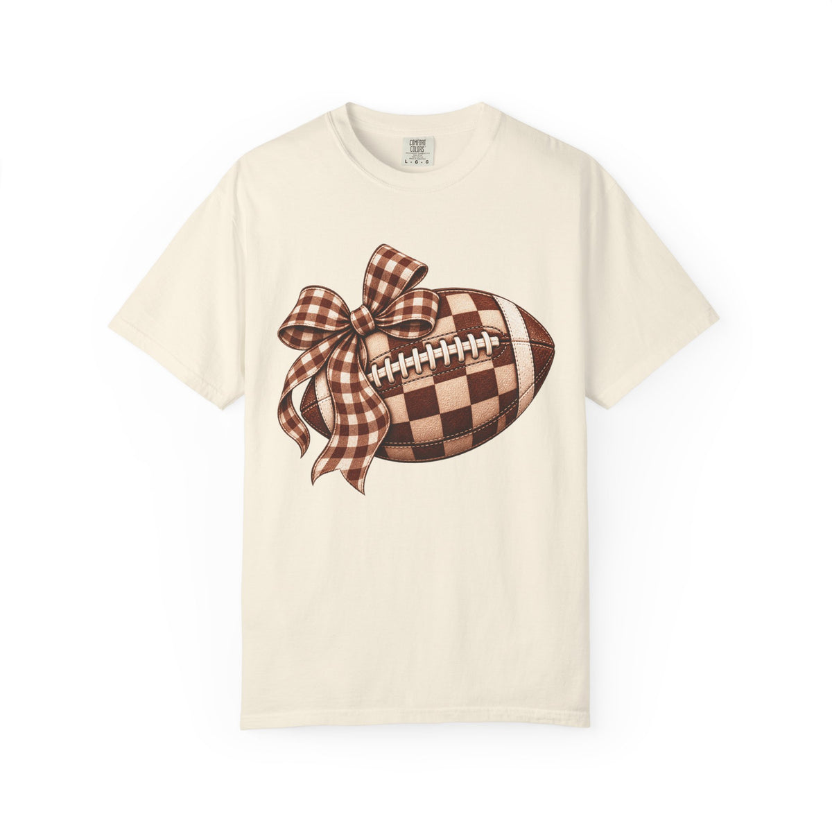 Plaid Bow Football T-Shirt — Womens Game Day & Tailgate Tee