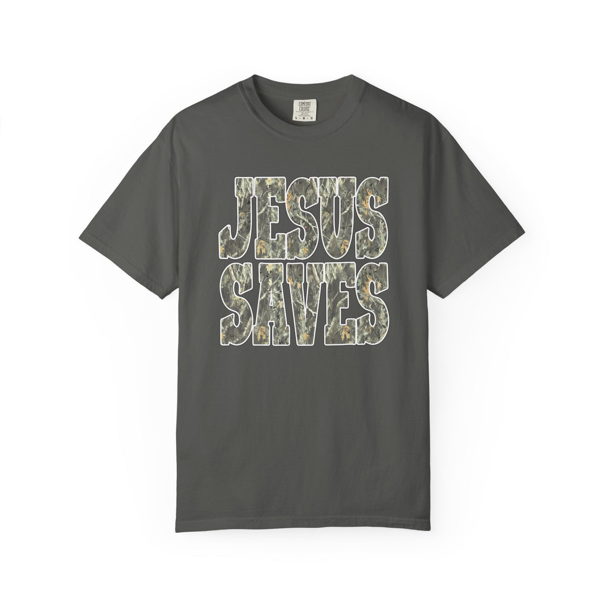 Jesus Saves T-Shirt — Camouflage Faith Graphic Tee