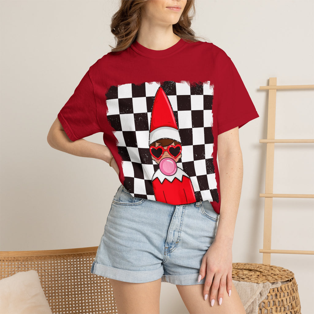 Checkerboard Elf T‑Shirt — Cute Bubblegum Elf Graphic Tee
