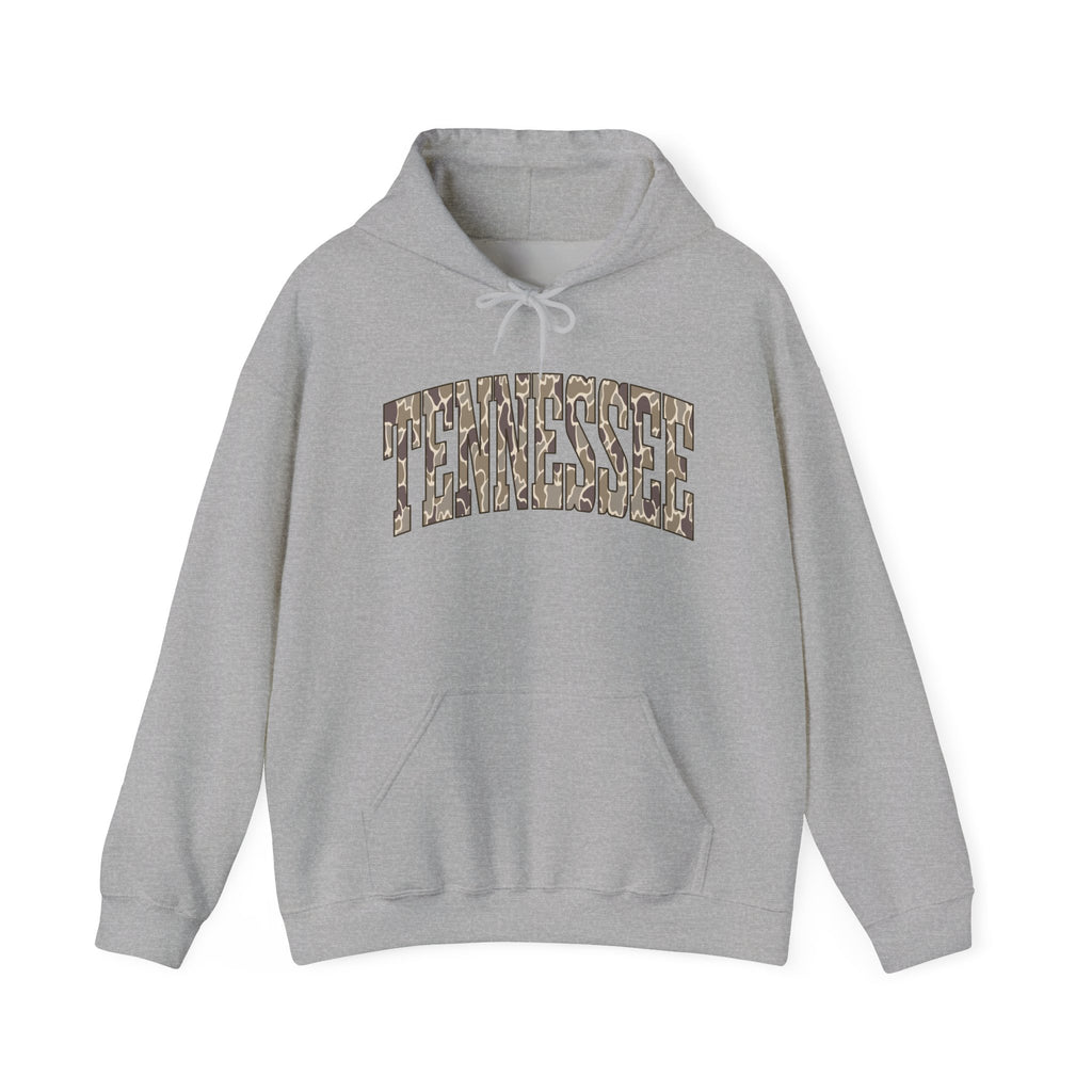 Tennessee Camo Hoodie – State Name Arch Graphic Hooded Sweatshirt