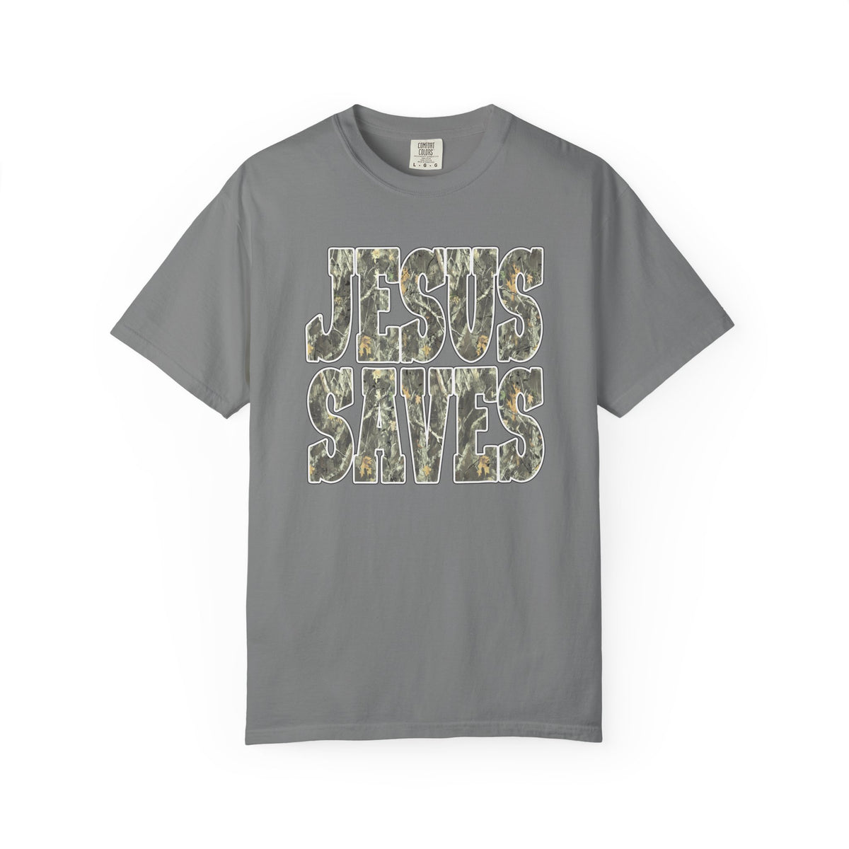 Jesus Saves T-Shirt — Camouflage Faith Graphic Tee