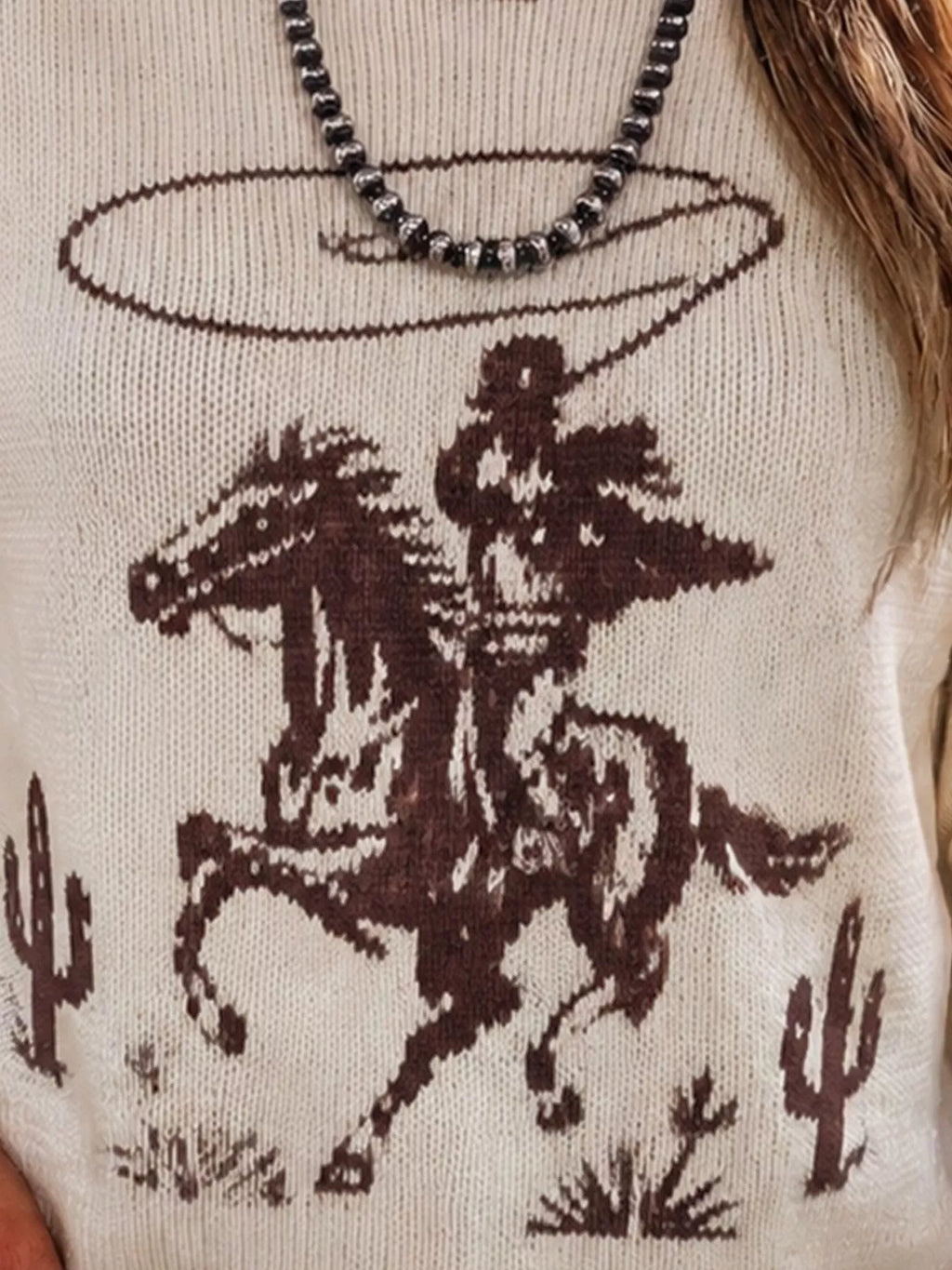 Western Cowboy Graphic Round Neck Sweater