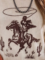Western Cowboy Graphic Round Neck Sweater