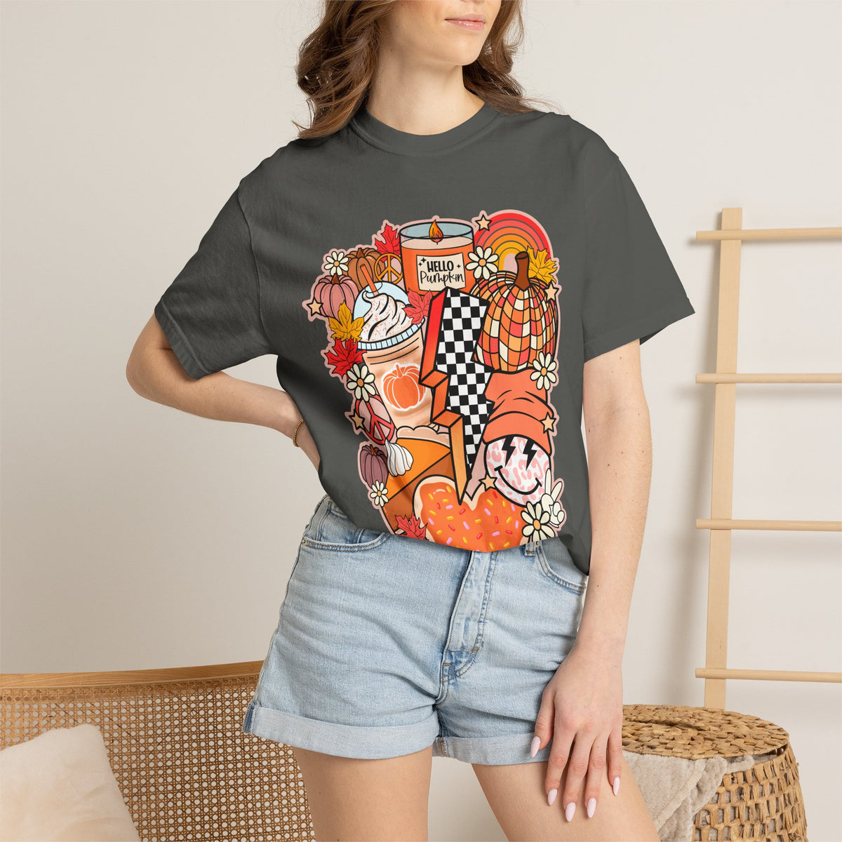 Autumn Cozy Collage T-Shirt — Fall Pumpkin Spice Graphic Tee
