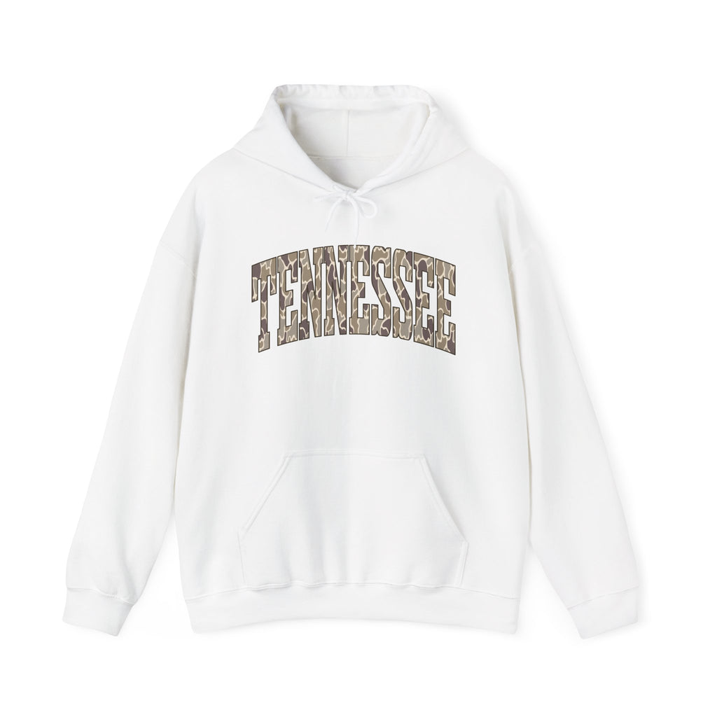 Tennessee Camo Hoodie – State Name Arch Graphic Hooded Sweatshirt