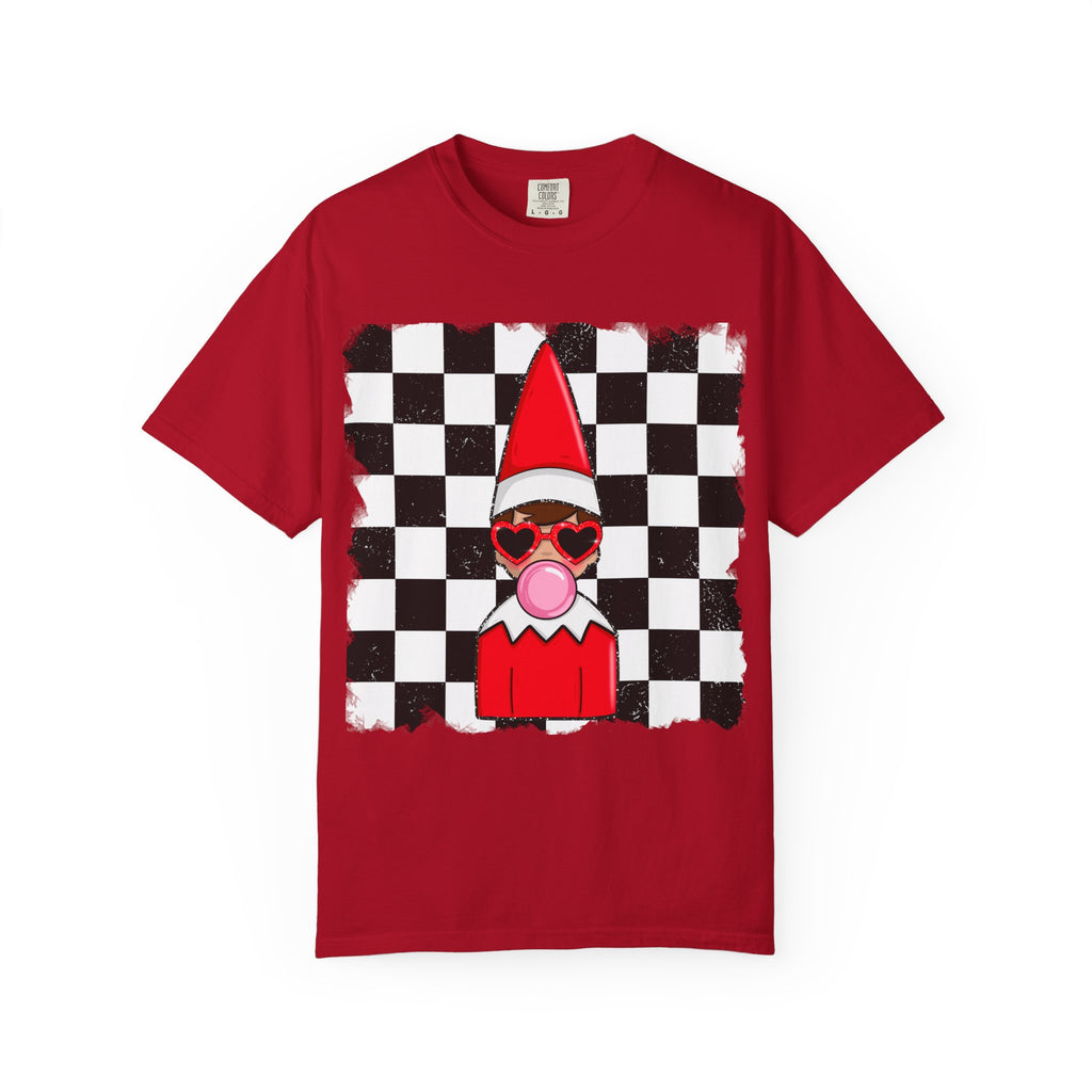 Checkerboard Elf T‑Shirt — Cute Bubblegum Elf Graphic Tee