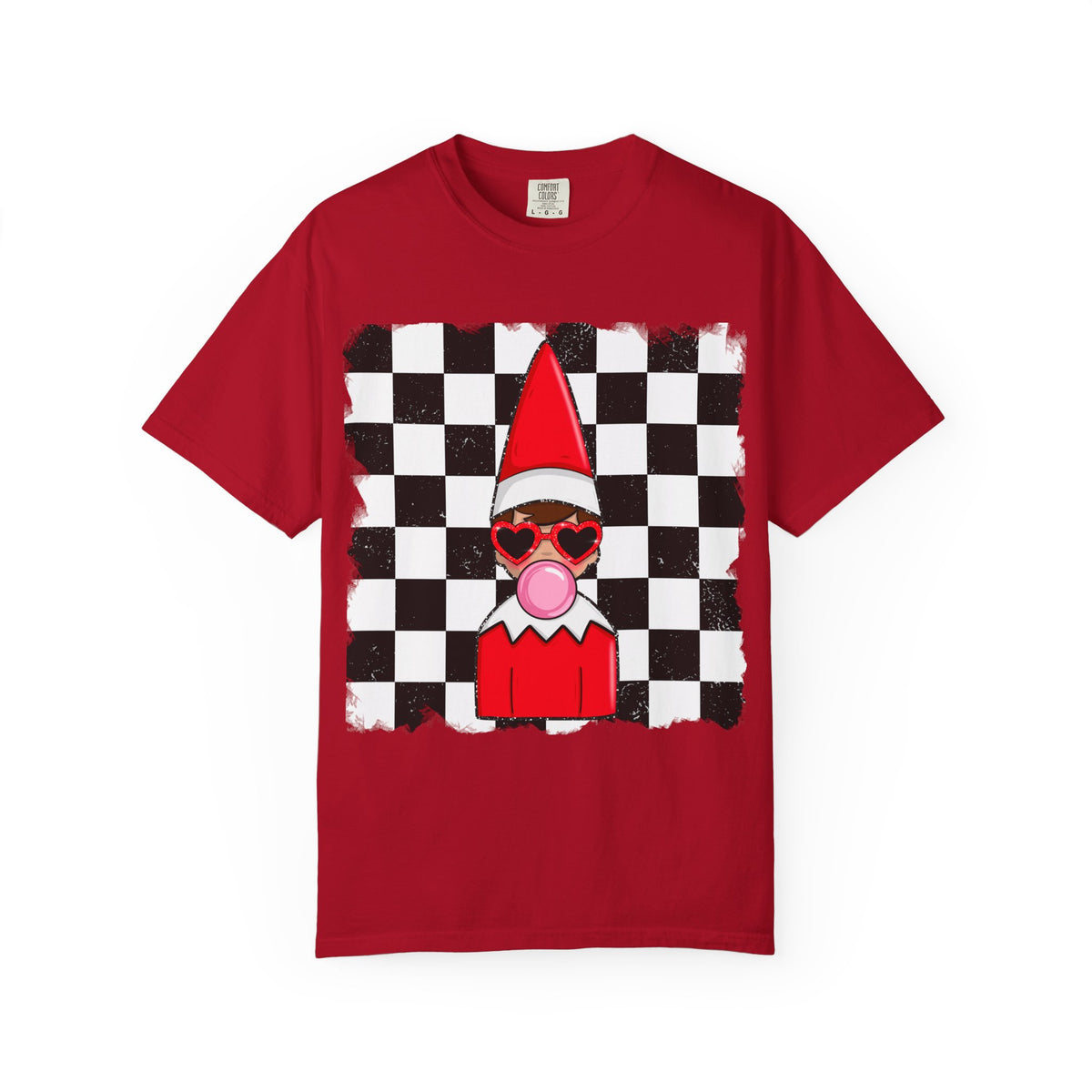 Checkerboard Elf T‑Shirt — Cute Bubblegum Elf Graphic Tee