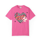 Soccer Mom Heart T-Shirt — Checkerboard Pink Soccer Graphic