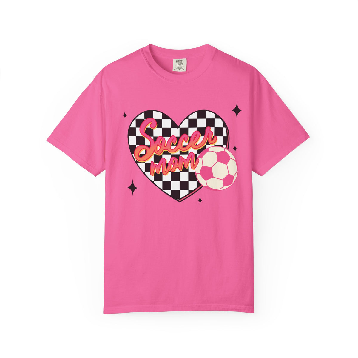 Soccer Mom Heart T-Shirt — Checkerboard Pink Soccer Graphic