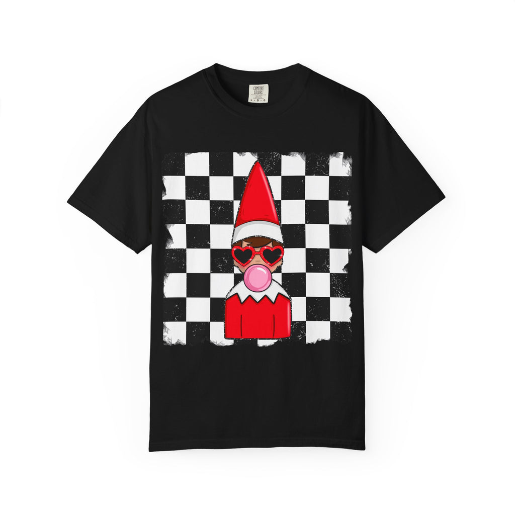 Checkerboard Elf T‑Shirt — Cute Bubblegum Elf Graphic Tee
