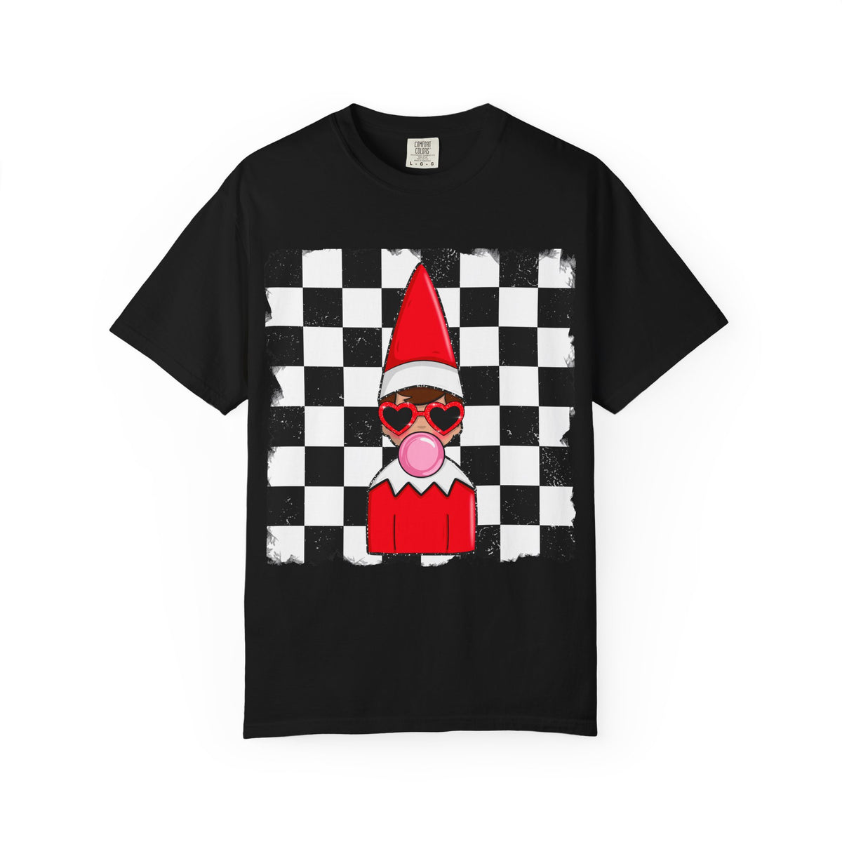 Checkerboard Elf T‑Shirt — Cute Bubblegum Elf Graphic Tee