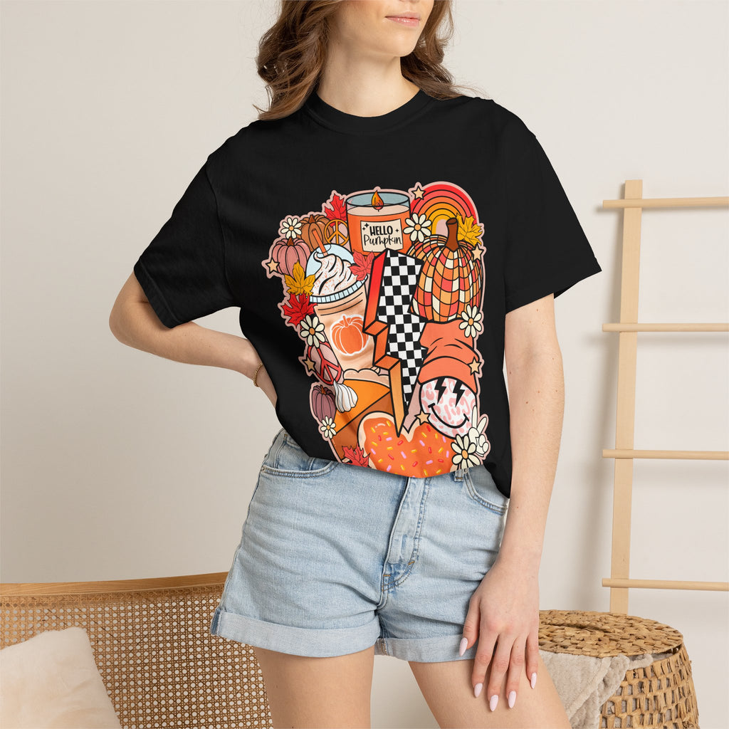 Autumn Cozy Collage T-Shirt — Fall Pumpkin Spice Graphic Tee
