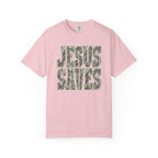 Jesus Saves T-Shirt — Camouflage Faith Graphic Tee