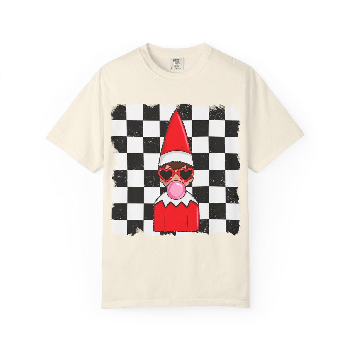 Checkerboard Elf T‑Shirt — Cute Bubblegum Elf Graphic Tee